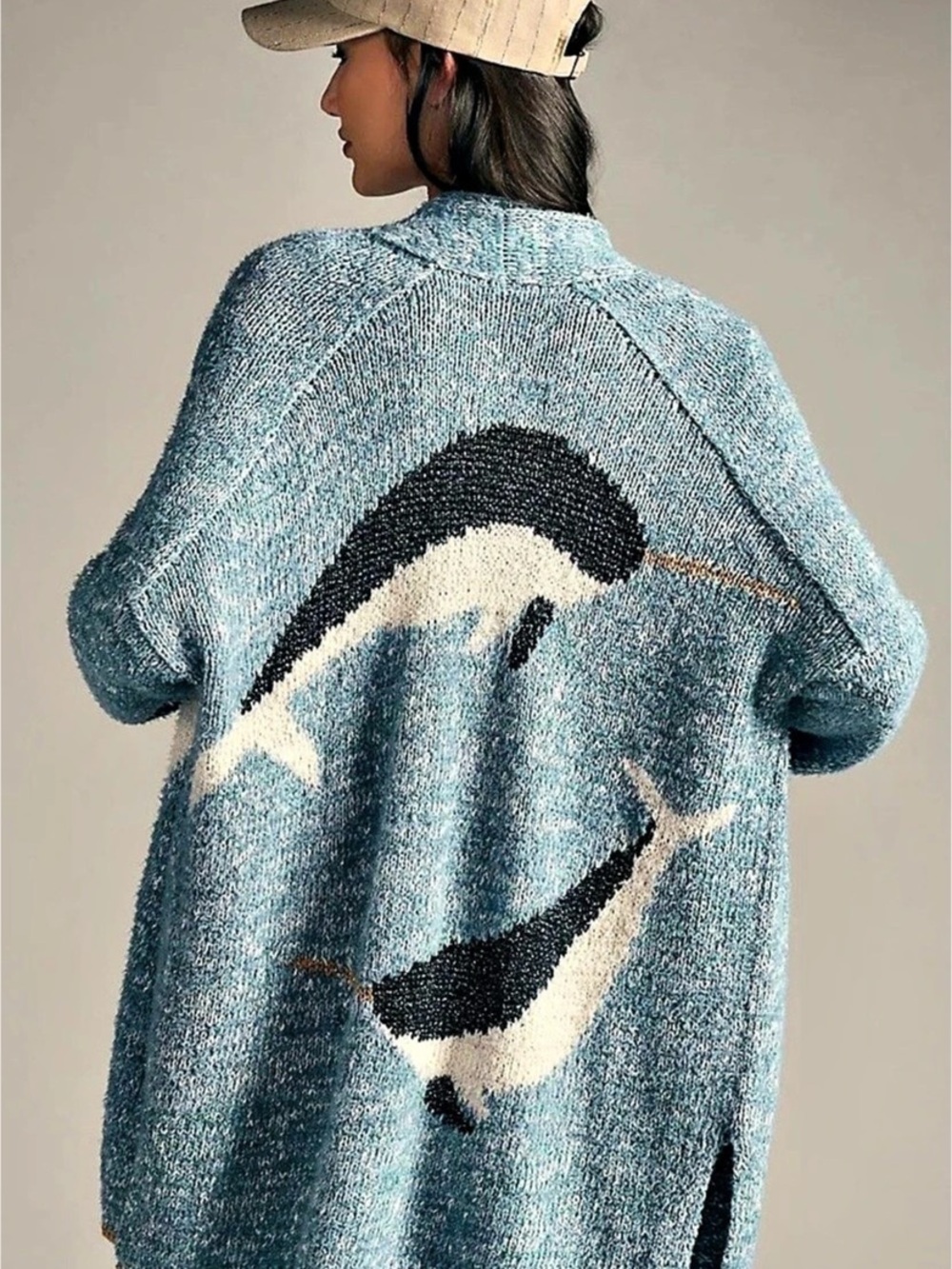 Anthropologie Dolphin Cardigan in Blue & White Size M/L